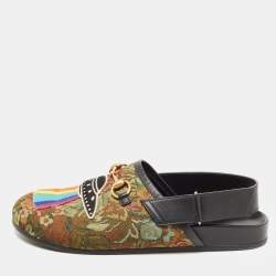 Gucci Multicolor Fabric and Leather Horsebit River Slingback Sandals Size 43