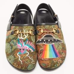 Gucci Multicolor Fabric and Leather Horsebit River Slingback Sandals Size 43