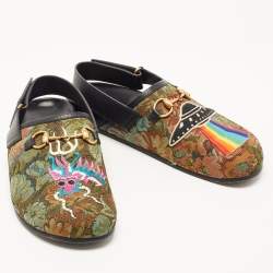 Gucci Multicolor Fabric and Leather Horsebit River Slingback Sandals Size 43