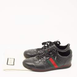 مملوكة مسبقًا Gucci Black Microguccissima Leather Web Low Top Sneakers Size 40.5