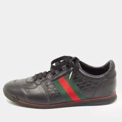 مملوكة مسبقًا Gucci Black Microguccissima Leather Web Low Top Sneakers Size 40.5