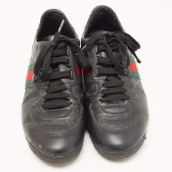 مملوكة مسبقًا Gucci Black Microguccissima Leather Web Low Top Sneakers Size 40.5