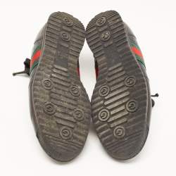 مملوكة مسبقًا Gucci Black Microguccissima Leather Web Low Top Sneakers Size 40.5