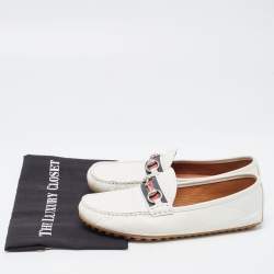 Gucci White Leather Horsebit Web Loafers Size 42