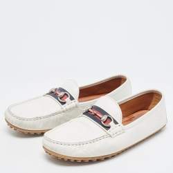 Gucci White Leather Horsebit Web Loafers Size 42