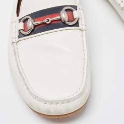 Gucci White Leather Horsebit Web Loafers Size 42