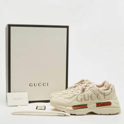 Gucci Cream Leather Rhyton Low Top Sneakers Size 41.5