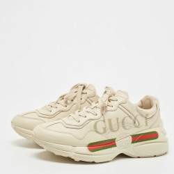 Gucci Cream Leather Rhyton Low Top Sneakers Size 41.5