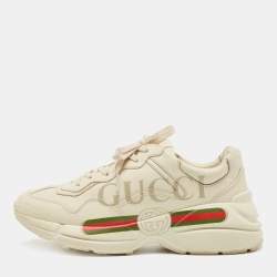 Gucci Cream Leather Rhyton Low Top Sneakers Size 41.5
