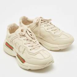 Gucci Cream Leather Rhyton Low Top Sneakers Size 41.5