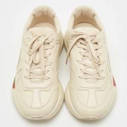 Gucci Cream Leather Rhyton Low Top Sneakers Size 41.5