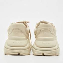 Gucci Cream Leather Rhyton Low Top Sneakers Size 41.5