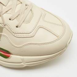 Gucci Cream Leather Rhyton Low Top Sneakers Size 41.5