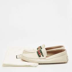 Gucci Cream Leather Horsebit Loafers Size 43.5