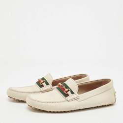 Gucci Cream Leather Horsebit Loafers Size 43.5
