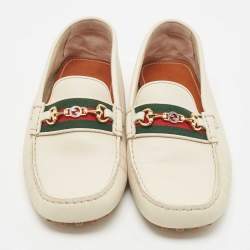 Gucci Cream Leather Horsebit Loafers Size 43.5