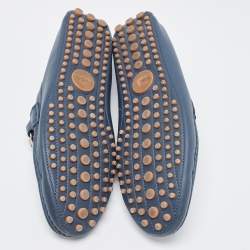 Gucci Blue Leather Web Horsbit Slip On Loafers Size 44