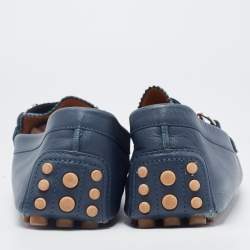 Gucci Blue Leather Web Horsbit Slip On Loafers Size 44