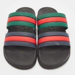 Gucci Multicolor Rubber Agrado Two Strap Sandals Size 47