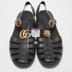 Gucci Black Rubber Tiger Head Caged Sandals Size 43