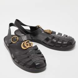 Gucci Black Rubber Tiger Head Caged Sandals Size 43