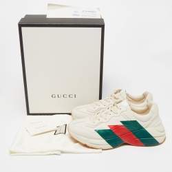 Gucci Cream Leather Rhyton Web Print Low Top Sneakers Size 44
