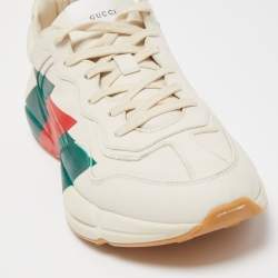 Gucci Cream Leather Rhyton Web Print Low Top Sneakers Size 44