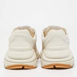 Gucci Cream Leather Rhyton Web Print Low Top Sneakers Size 44
