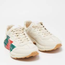 Gucci Cream Leather Rhyton Web Print Low Top Sneakers Size 44