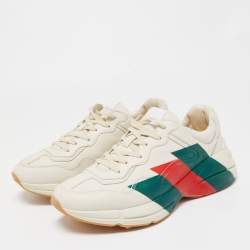 Gucci Cream Leather Rhyton Web Print Low Top Sneakers Size 44