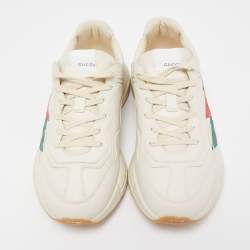 Gucci Cream Leather Rhyton Web Print Low Top Sneakers Size 44