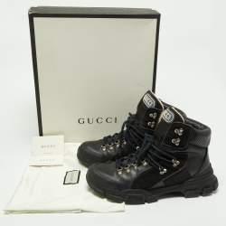 Gucci Black Leather and Suede Flashtrek Ankle Boots Size 45.5