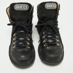 Gucci Black Leather and Suede Flashtrek Ankle Boots Size 45.5