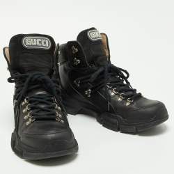 Gucci Black Leather and Suede Flashtrek Ankle Boots Size 45.5