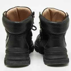 Gucci Black Leather and Suede Flashtrek Ankle Boots Size 45.5