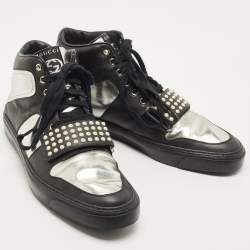 Pre Owned Gucci Black/Silver Leather Ayoyo High Top Sneakers Size 43.5