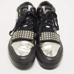 Pre Owned Gucci Black/Silver Leather Ayoyo High Top Sneakers Size 43.5