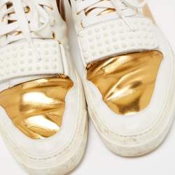 Gucci White/Gold Leather Lace Up High Top Sneakers Size 44