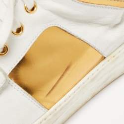 Gucci White/Gold Leather Lace Up High Top Sneakers Size 44