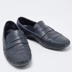 Gucci Navy Blue Leather Penny Slip On Loafers Size 42.5