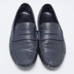 Gucci Navy Blue Leather Penny Slip On Loafers Size 42.5