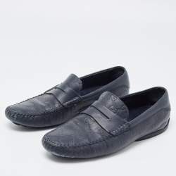 Gucci Navy Blue Leather Penny Slip On Loafers Size 42.5