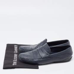 Gucci Navy Blue Leather Penny Slip On Loafers Size 42.5