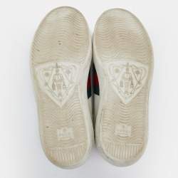 Pre Owned Gucci White Leather and Watersnake Leather Ace Bee Embroidered Sneakers Size 42.5