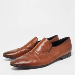 Gucci Brown Leather Slip On Loafers Size 45.5