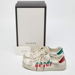 Pre Owned Gucci Off White Leather Ace Low Top Sneakers Size 42