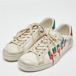 Pre Owned Gucci Off White Leather Ace Low Top Sneakers Size 42
