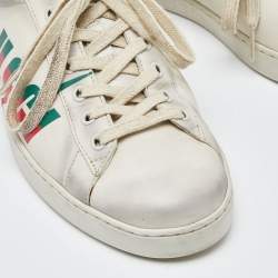Pre Owned Gucci Off White Leather Ace Low Top Sneakers Size 42