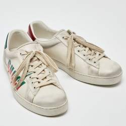 Pre Owned Gucci Off White Leather Ace Low Top Sneakers Size 42