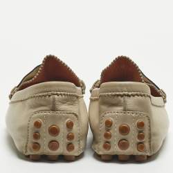 Gucci Light Grey Leather Web Detail Slip On Loafers Size 45